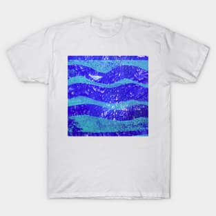 Abstract Waves Blue Monoprint T-Shirt